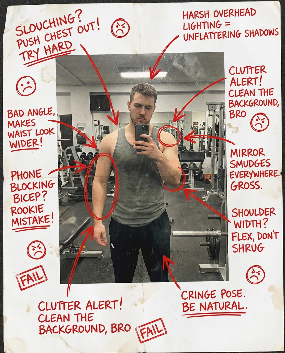Gym Mirror Selfie Rater: Doodle notes